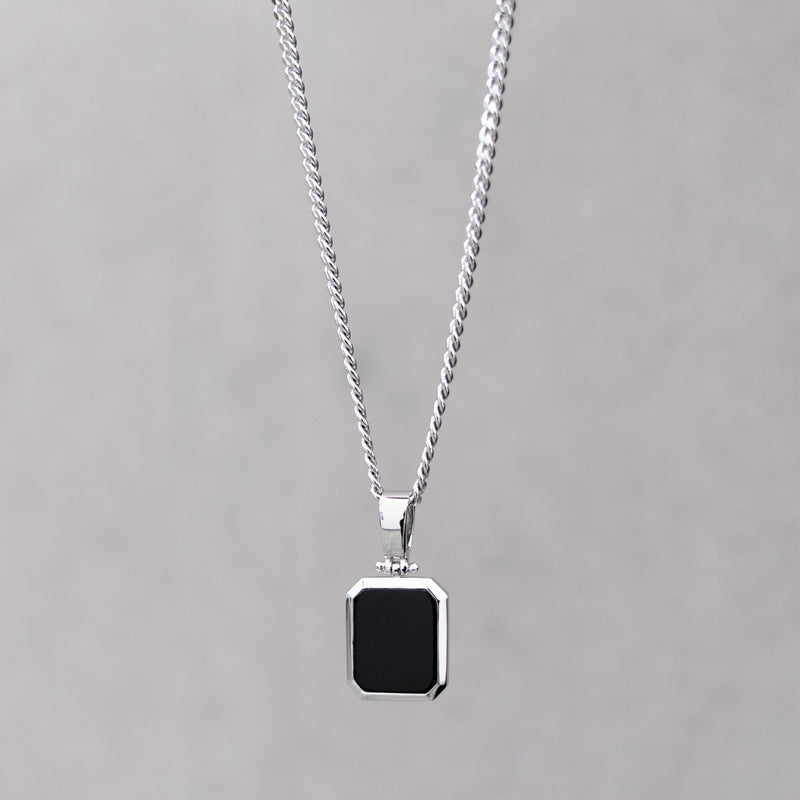 ONYX OKTAGON HALSKETTE 925 SILBER RHODINIERT