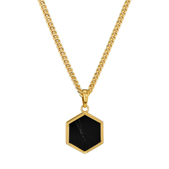 Hexagon Halskette Anhänger Black Marble