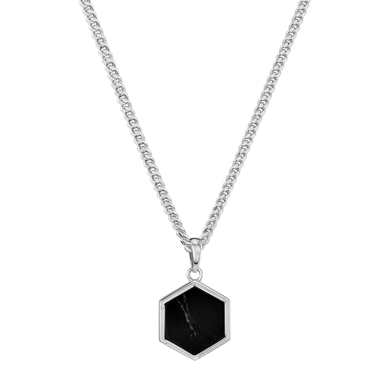 HEXAGON BLACK MARBLE HALSKETTE 925 SILBER RHODINIERT