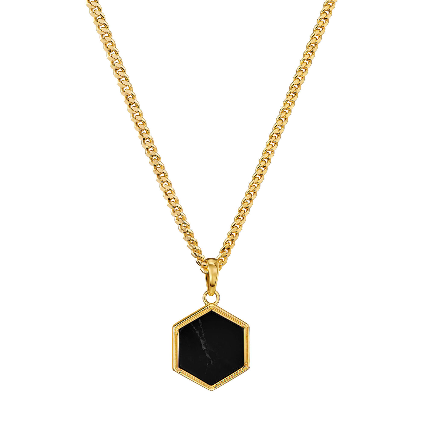 HEXAGON BLACK MARBLE HALSKETTE 925 SILBER 18 KARAT VERGOLDET