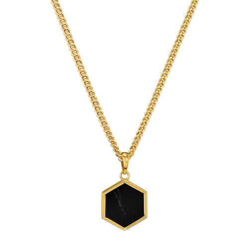 HEXAGON BLACK MARBLE HALSKETTE 925 SILBER 18 KARAT VERGOLDET