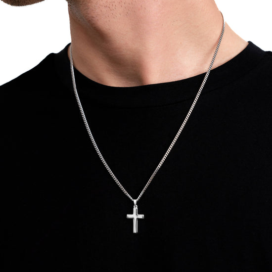 NASZYJNIK KRZYŻ POLEROWANE SREBRO 925 RODOWANE - IDENTIM®