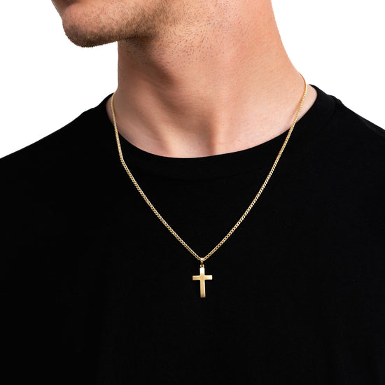KREUZ HALSKETTE MATTIERT 925 SILBER 18 KARAT VERGOLDET - IDENTIM®