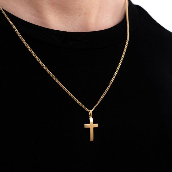 KREUZ HALSKETTE MATTIERT 925 SILBER 18 KARAT VERGOLDET - IDENTIM®