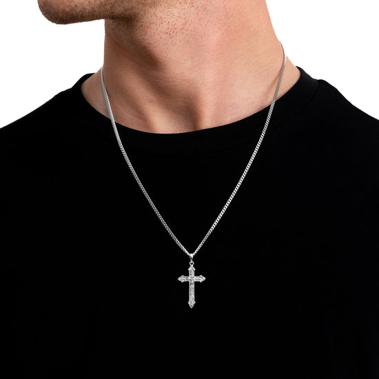 KREUZ HALSKETTE ORNAMENTE 925 SILBER RHODINIERT - IDENTIM®