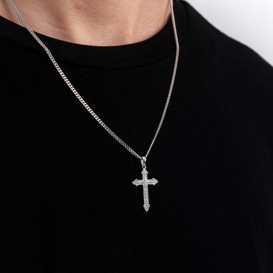 KREUZ HALSKETTE ORNAMENTE 925 SILBER RHODINIERT - IDENTIM®