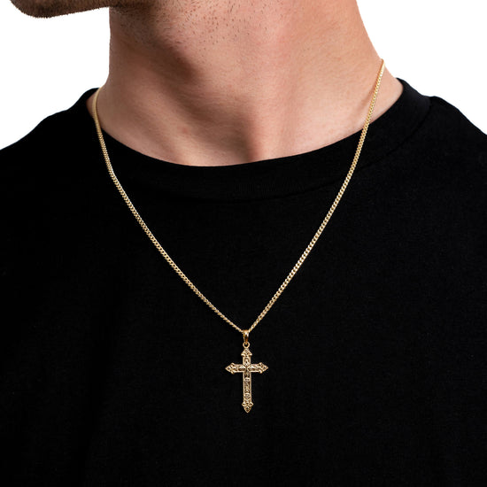 KREUZ HALSKETTE ORNAMENTE 925 SILBER 18 KARAT VERGOLDET - IDENTIM®