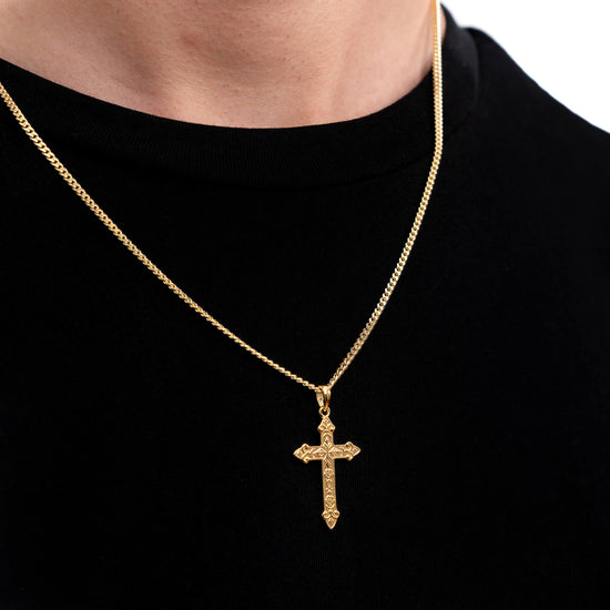 KREUZ HALSKETTE ORNAMENTE 925 SILBER 18 KARAT VERGOLDET - IDENTIM®