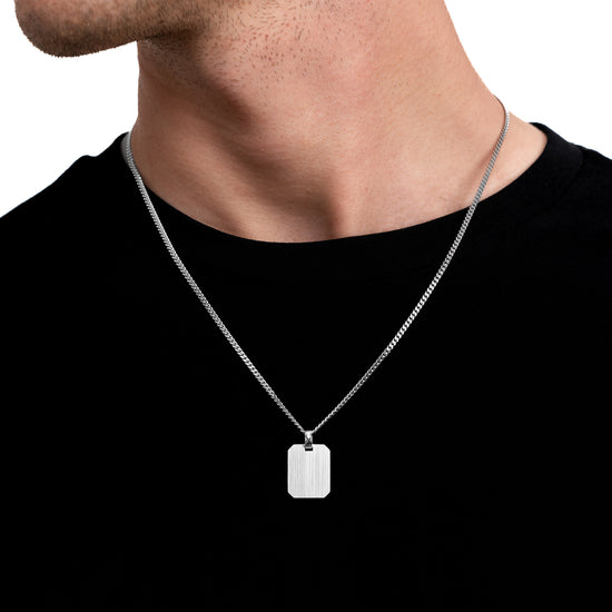 ENGRAVING PLATE OCTAGON NECKLACE 925 SILVER RHODIUM PLATED - IDENTIM®