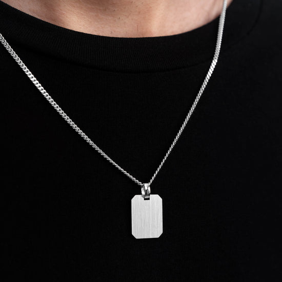 ENGRAVING PLATE OCTAGON NECKLACE 925 SILVER RHODIUM PLATED - IDENTIM®