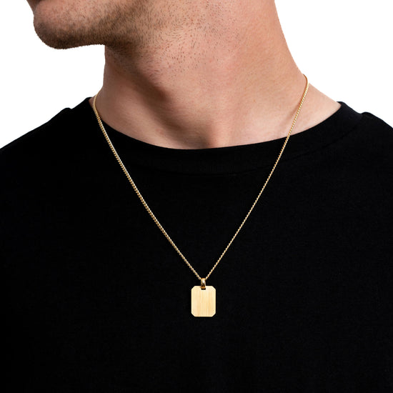 ENGRAVING PLATE OCTAGON NECKLACE 925 SILVER 18 CARAT GOLD PLATED - IDENTIM®