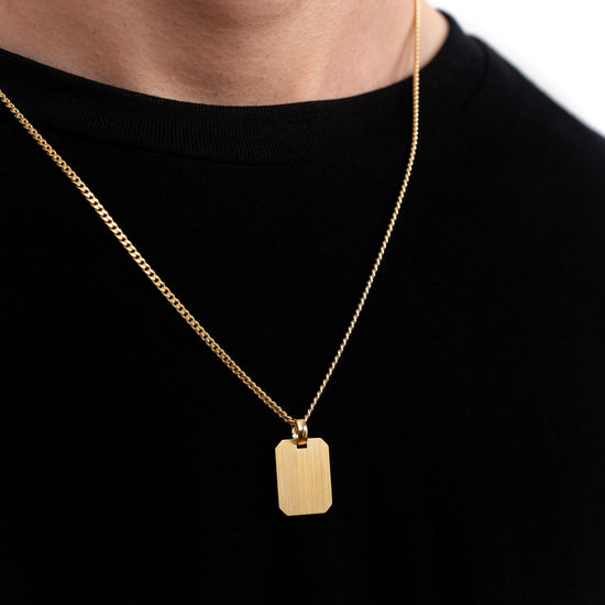 ENGRAVING PLATE OCTAGON NECKLACE 925 SILVER 18 CARAT GOLD PLATED - IDENTIM®