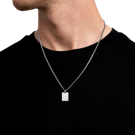 ENGRAVING PLATE RECTANGLE NECKLACE 925 SILVER RHODIUM PLATED - IDENTIM®