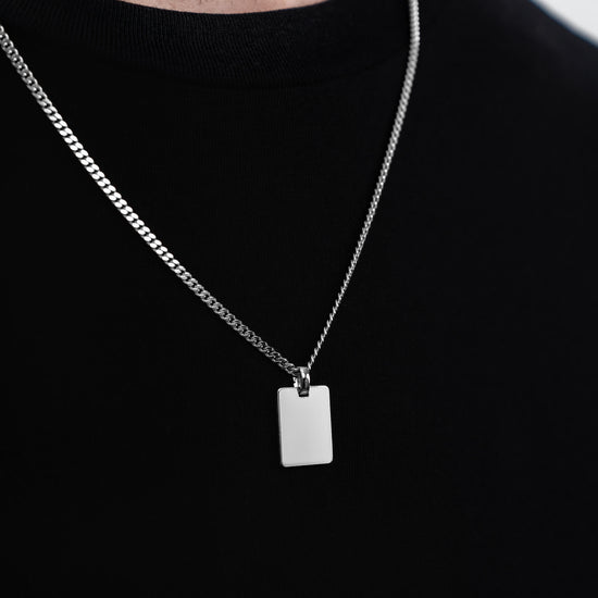 ENGRAVING PLATE RECTANGLE NECKLACE 925 SILVER RHODIUM PLATED - IDENTIM®