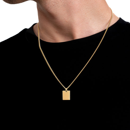 ENGRAVING PLATE RECTANGLE NECKLACE 925 SILVER 18 CARAT GOLD PLATED - IDENTIM®