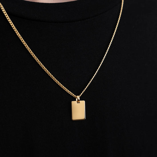 ENGRAVING PLATE RECTANGLE NECKLACE 925 SILVER 18 CARAT GOLD PLATED - IDENTIM®