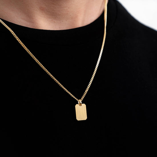 ENGRAVING PLATE OCTAGON NECKLACE 925 SILVER 18 CARAT GOLD PLATED - IDENTIM®