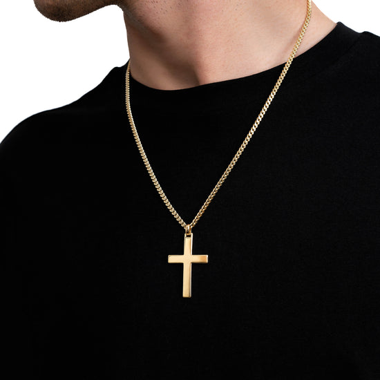 KREUZ HALSKETTE POLIERT 925 SILBER 18 KARAT VERGOLDET - IDENTIM®