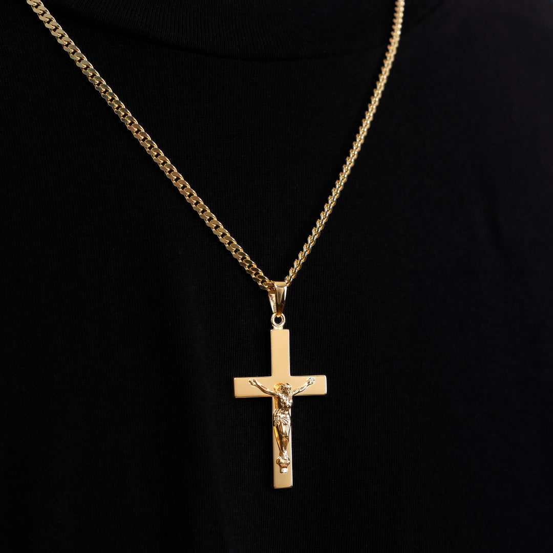 Goldkette Mit Kreuz 9 Karat Gold Gefüllte Jesus Kruzifix Anhänger Halskette: Religiöse Jesus Kreuz Gold