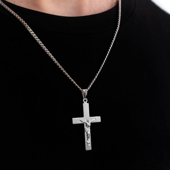 KREUZ KRUZIFIX HALSKETTE 925 SILBER RHODINIERT - IDENTIM®