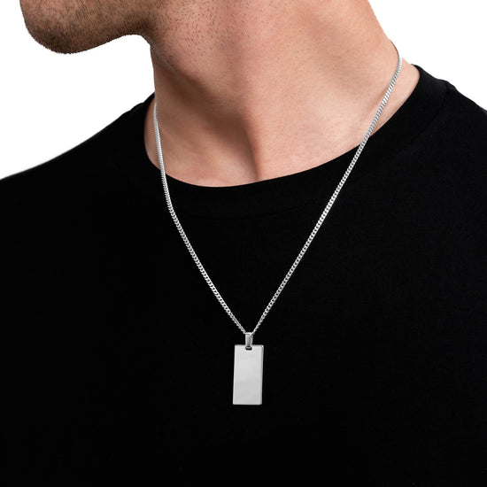 ENGRAVING PLATE RECTANGLE NECKLACE 925 SILVER RHODIUM PLATED - IDENTIM®