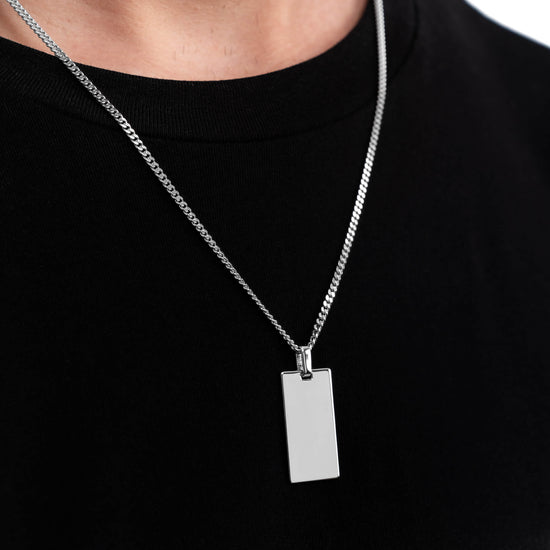 ENGRAVING PLATE RECTANGLE NECKLACE 925 SILVER RHODIUM PLATED - IDENTIM®