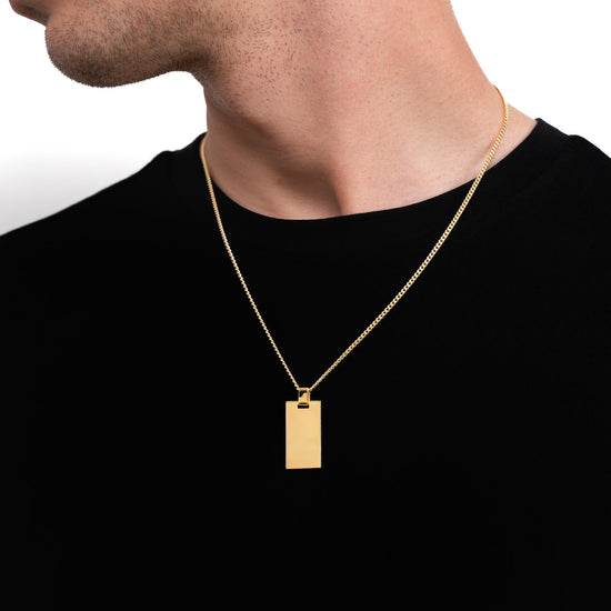 ENGRAVING PLATE RECTANGLE NECKLACE 925 SILVER 18 CARAT GOLD PLATED - IDENTIM®