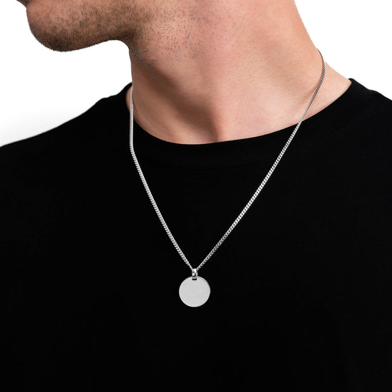 ENGRAVING PLATE ROUND NECKLACE 925 SILVER RHODIUM PLATED - IDENTIM®