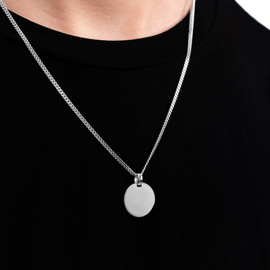 ENGRAVING PLATE ROUND NECKLACE 925 SILVER RHODIUM PLATED - IDENTIM®