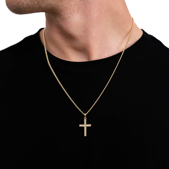 KREUZ HALSKETTE ICED OUT 925 SILBER 18 KARAT VERGOLDET - IDENTIM®
