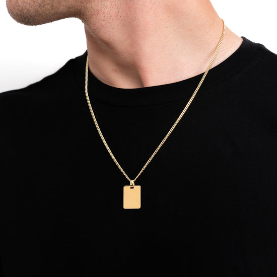 engraving plate rectangular necklace large 925 silver 18 carat gold-plated - IDENTIM®