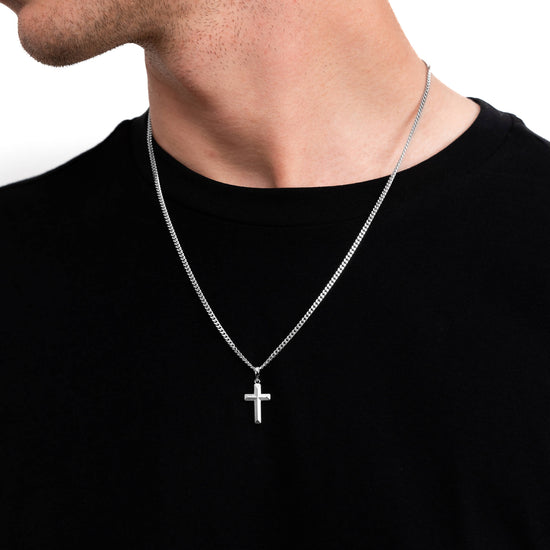 KREUZ HALSKETTE DIAMANTIERT 925 SILBER RHODINIERT - IDENTIM®
