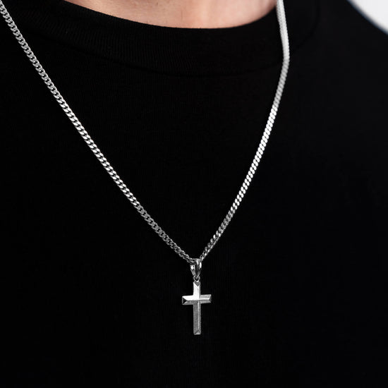 KREUZ HALSKETTE DIAMANTIERT 925 SILBER RHODINIERT - IDENTIM®