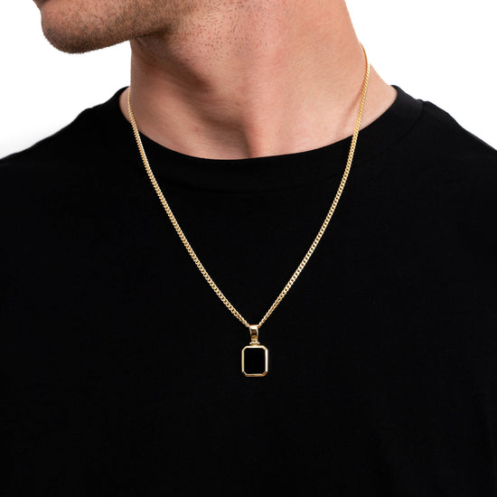 ONYX OCTAGON NECKLACE 925 SILVER 18 CARAT GOLD PLATED - IDENTIM®