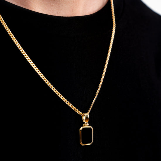 ONYX OCTAGON NECKLACE 925 SILVER 18 CARAT GOLD PLATED - IDENTIM®
