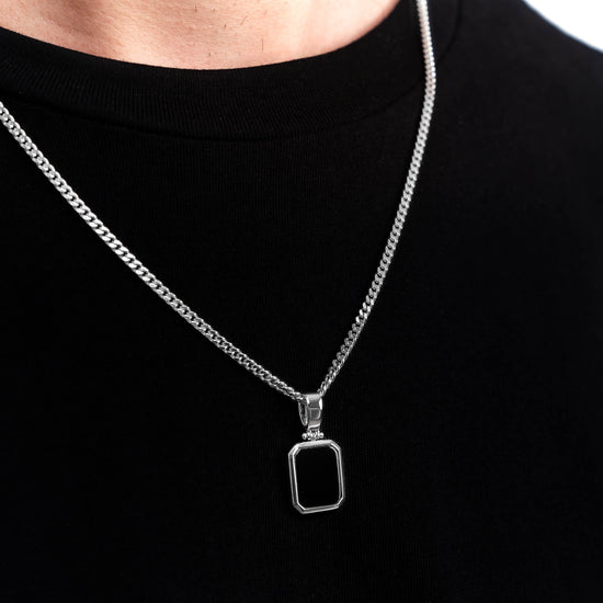 ONYX OCTAGON NECKLACE 925 SILVER RHODIUM-PLATED - IDENTIM®