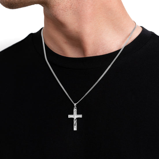 KREUZ KRUZIFIX HALSKETTE 925 SILBER RHODINIERT - IDENTIM®