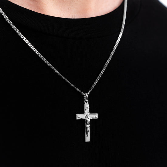 KREUZ KRUZIFIX HALSKETTE 925 SILBER RHODINIERT - IDENTIM®