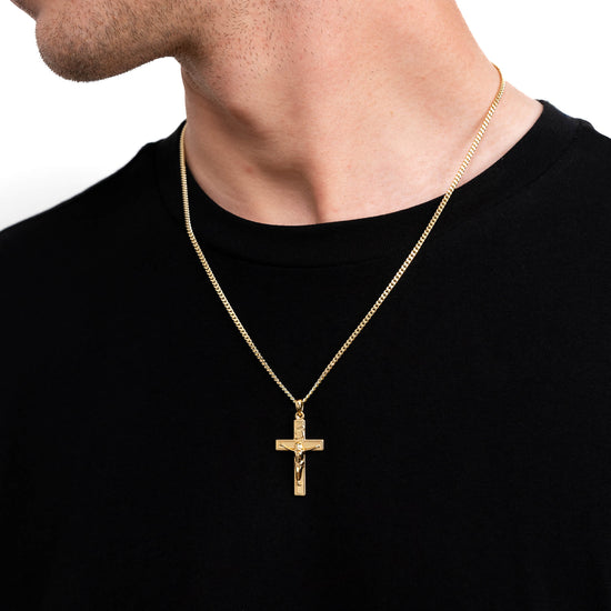 KREUZ KRUZIFIX HALSKETTE 925 SILBER 18 KARAT VERGOLDET - IDENTIM®