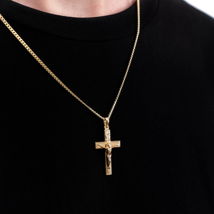 1 3/8 Kruzifix Kreuz Anhänger & Kette Halskette Set Echt 10K Gelb