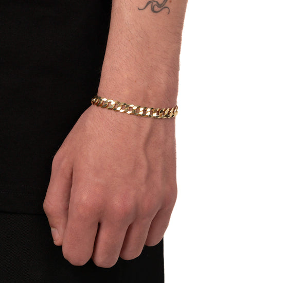 CURB CHAIN BRACELET 7.80MM 925 SILVER 18 CARAT GOLD PLATED - IDENTIM®