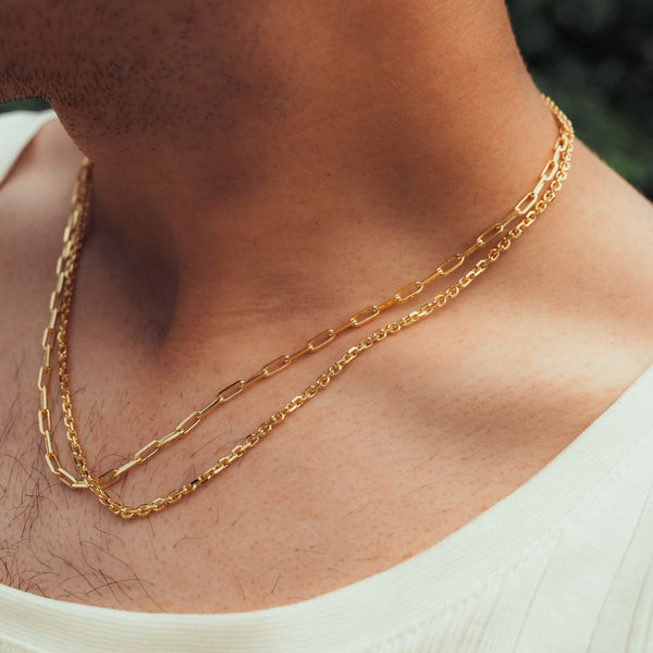 PAPERCLIP &AMP; PEA CHAIN SET 925 SILVER 18 CARAT GOLD PLATED - IDENTIM®