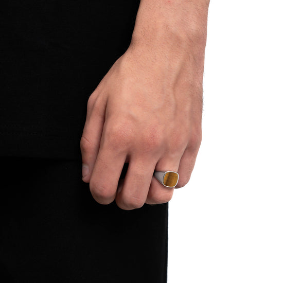 SIEGELRING TIGERAUGE SQUARE 585, 750 WEIßGOLD, 950 PLATIN - IDENTIM®