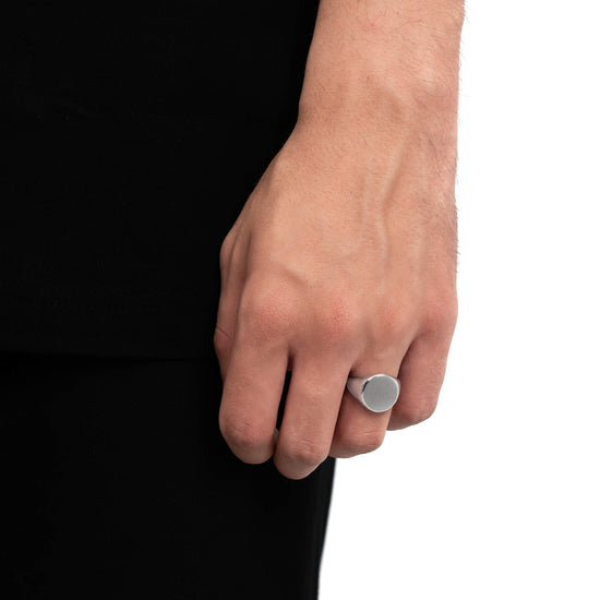 SIEGELRING GEBÜRSTET OVAL 585, 750 WEIßGOLD, 950 PLATIN - IDENTIM®