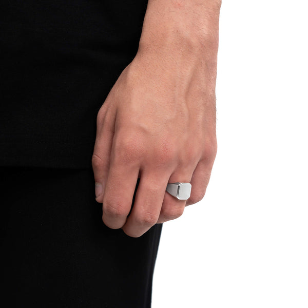 SIEGELRING GEBÜRSTET OKTAGON 925 SILBER RHODINIERT - IDENTIM®