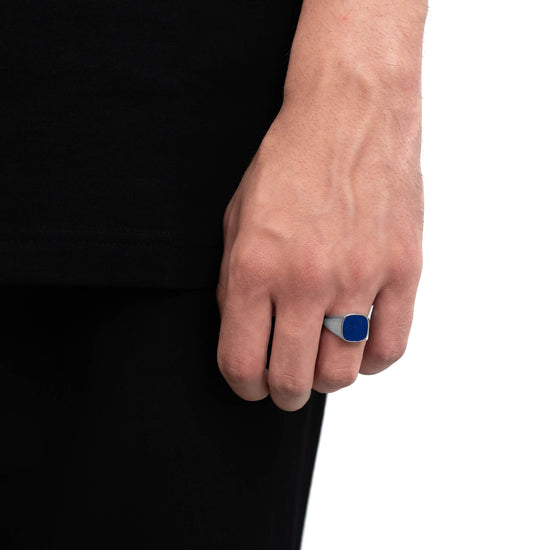SIGNET RING LAPIS SQUARE 925 SILVER RHODIUM PLATED - IDENTIM®