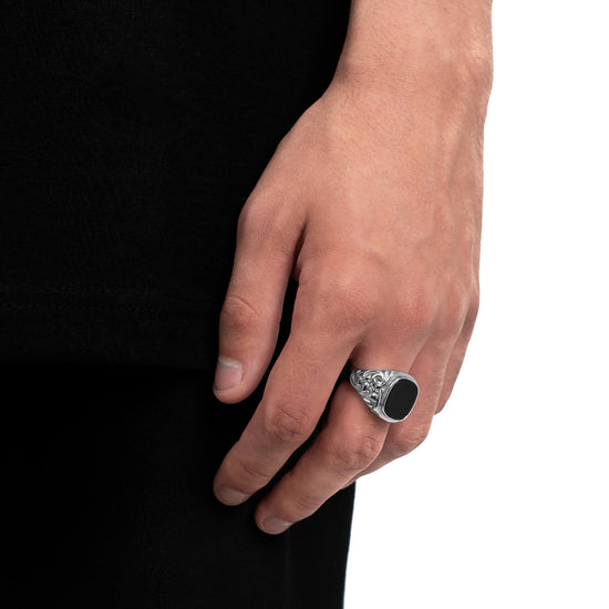 ART NOUVEAU SIGNET RING 925 SILVER RHODIUM-PLATED - IDENTIM®