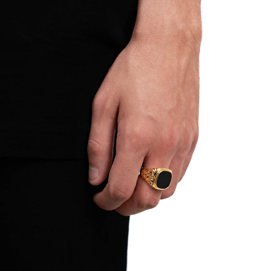 ART NOUVEAU SIGNET RING 925 SILVER 18 CARAT GOLD PLATED - IDENTIM®