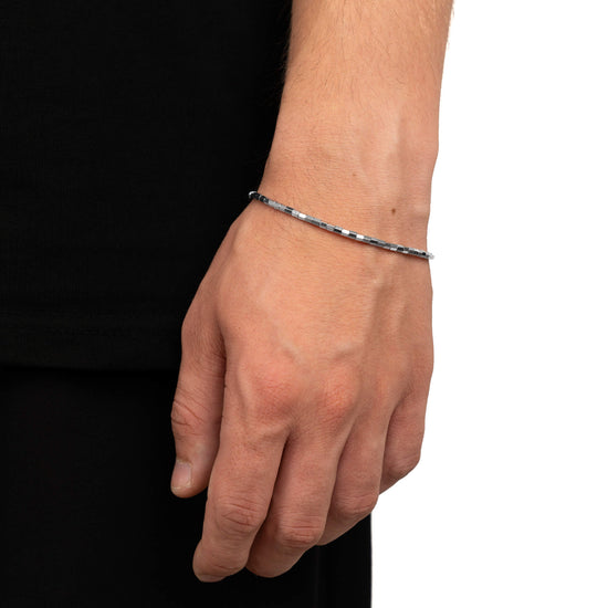 facetted hexagon bracelet elastic 750 white gold - IDENTIM®