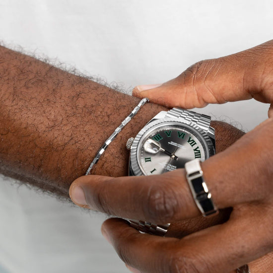facetted hexagon bracelet elastic 750 white gold - IDENTIM®